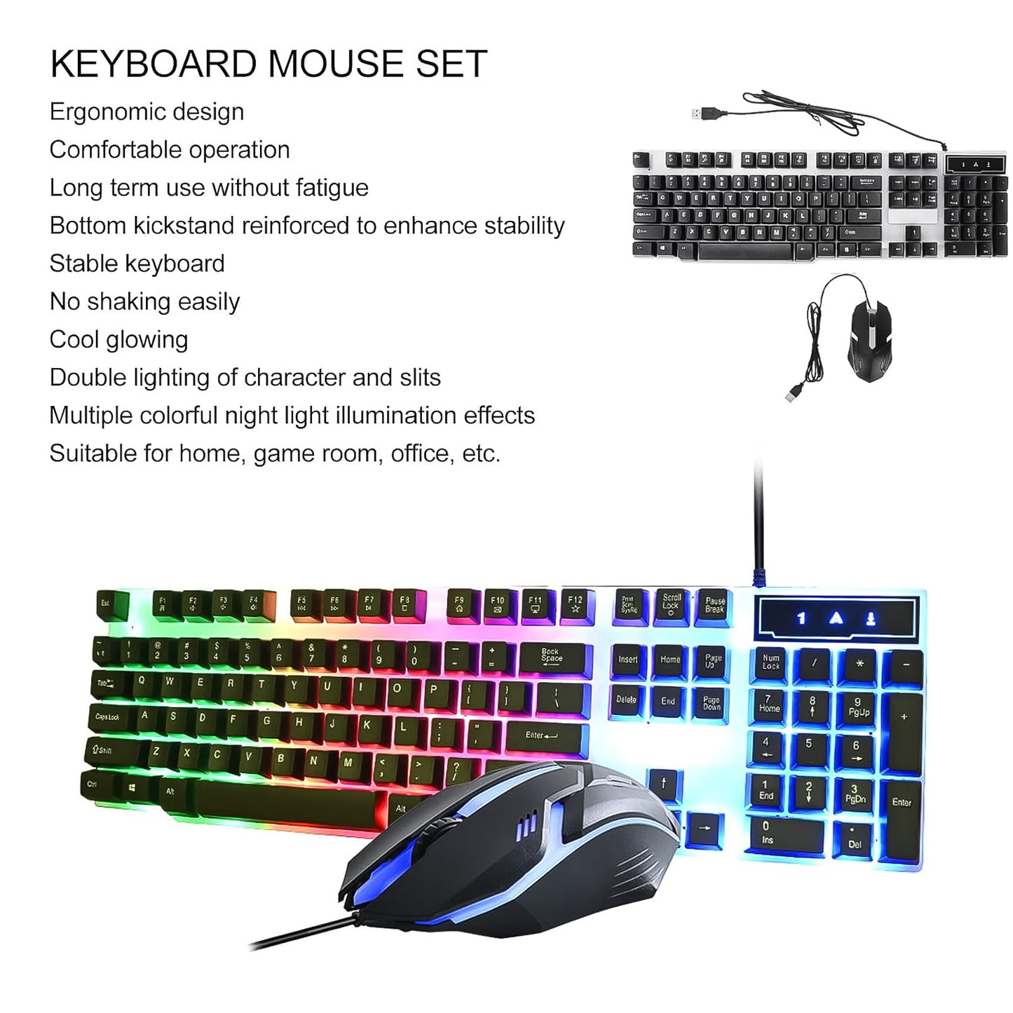 Colorful Backlit Wired Keyboard and Mouse Set