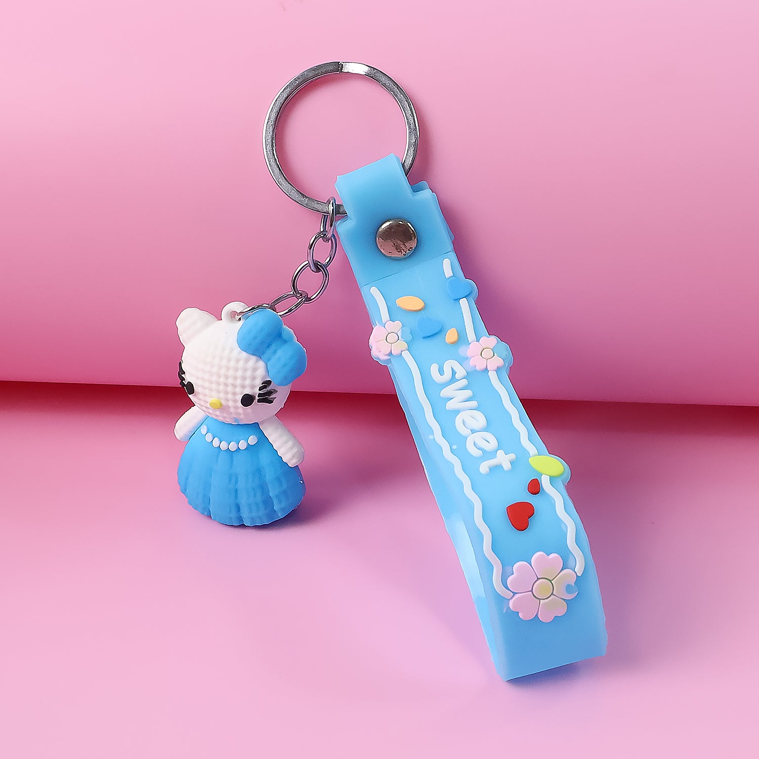 Cute Cartoon Silicone 3D Key Chain with Metal Hook & Strap (Pack of 1)