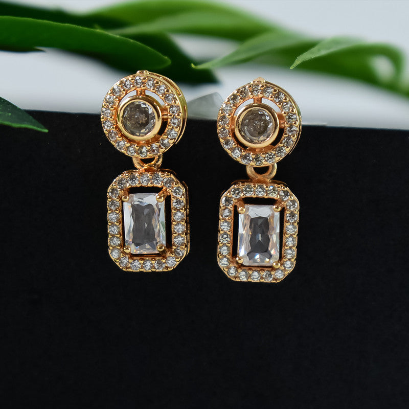 Elegant Rectangular CZ Stone Drop Earrings for Women