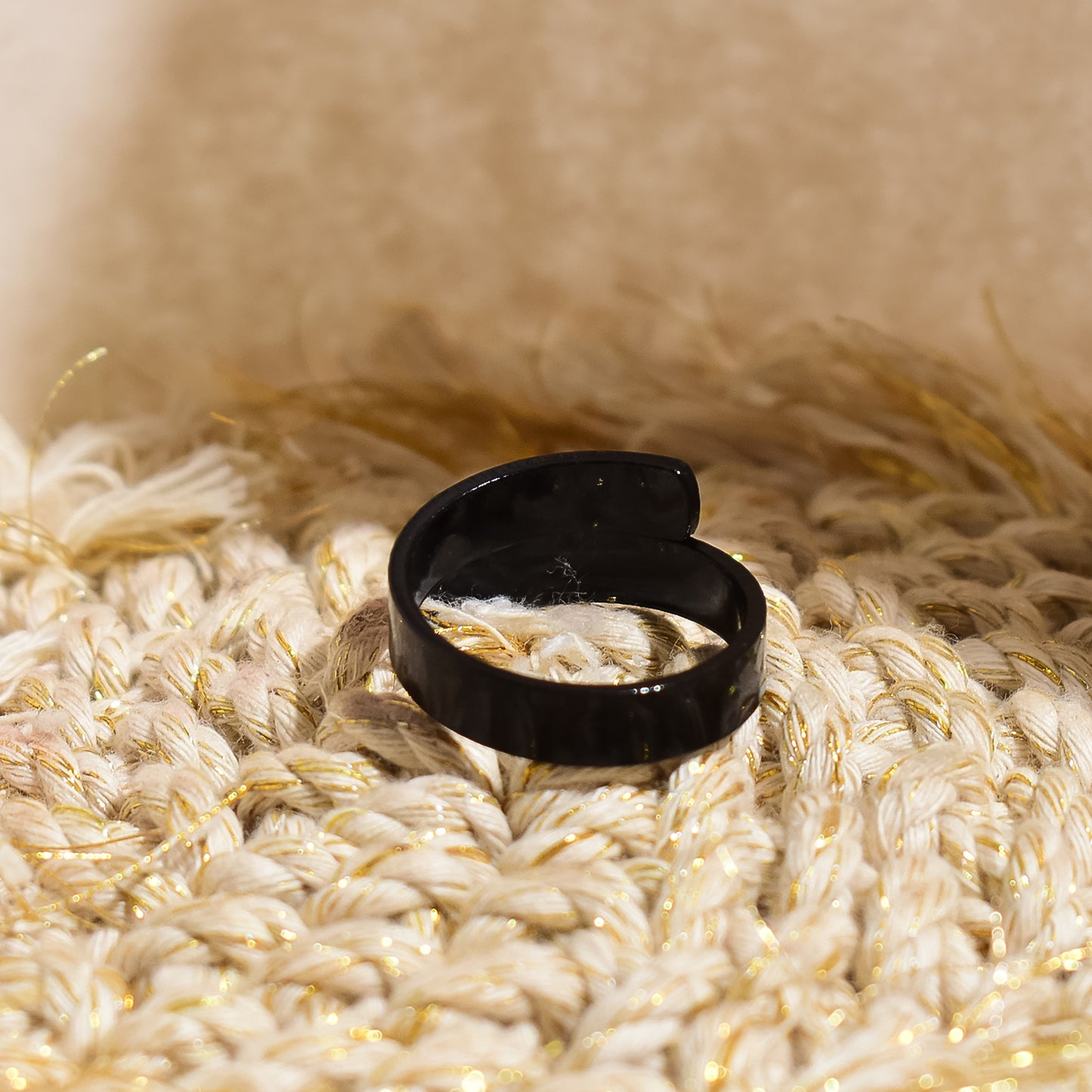 Personalized Glossy Black Adjustable Name Ring