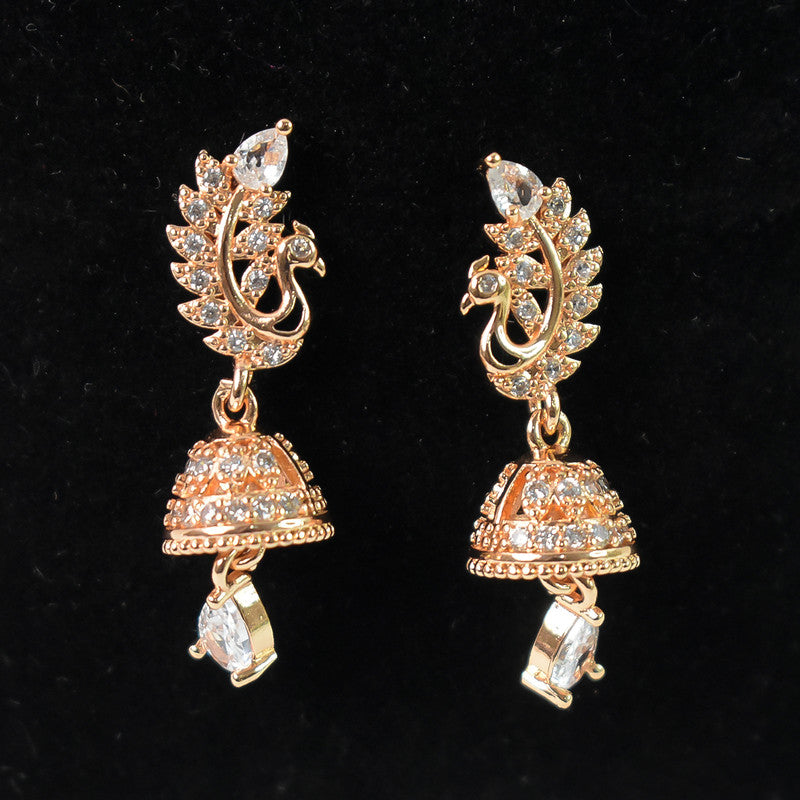 Graceful Peacock Design CZ Stone Jhumka Earrings for Women