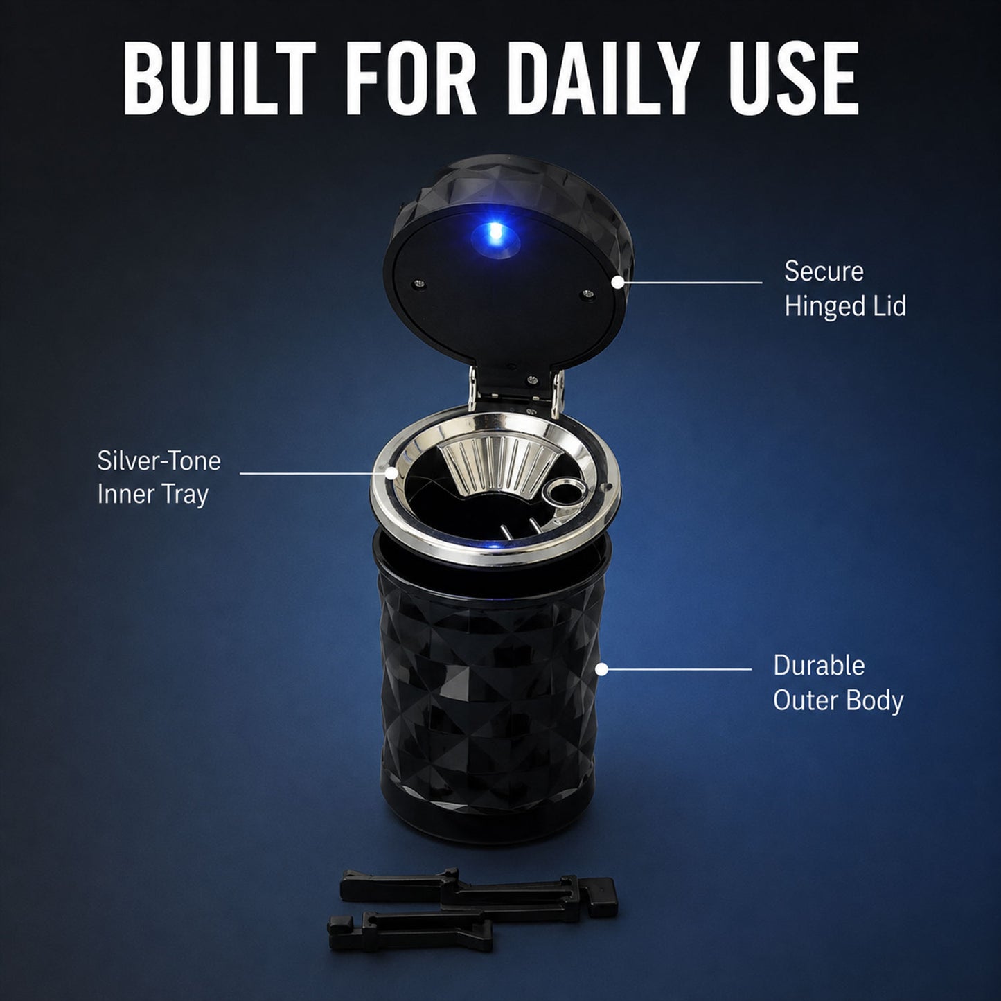Car Cupholder Ashtray – LED Light, Lid & Portable Bin | Velvet Wheels