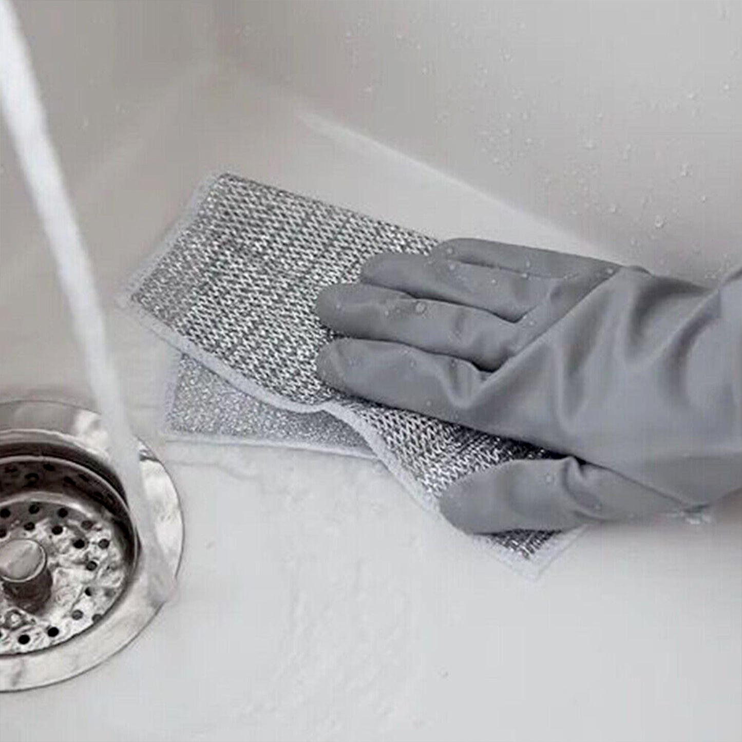 डबल-साइडेड मल्टीपर्पस माइक्रोफाइबर क्लॉथ, स्टेनलेस स्टील स्क्रबर, नॉन-स्क्रैच वायर डिशक्लॉथ, टिकाऊ किचन स्क्रब क्लॉथ (1 पीस / 20 x 20 सेमी)