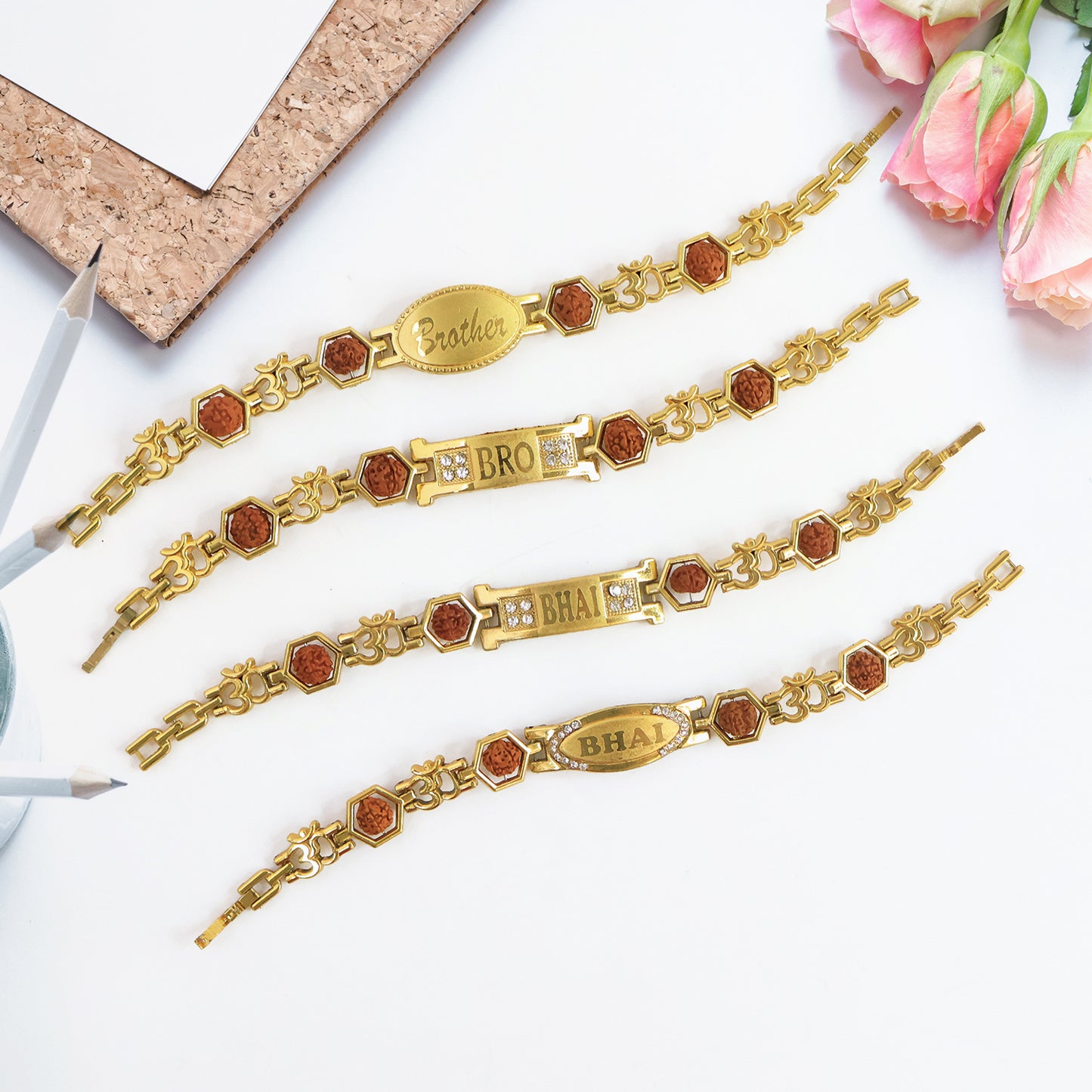 Metal Rakhi Bracelet for Brother Om Design Rakhi with Rudraksh (Mix Design \ 1 Pc)
