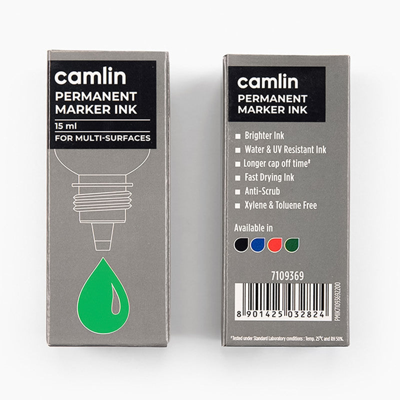 Camlin Permanent Marker Ink 15 ml – Green Color Refill Ink for Multi-Surfaces
