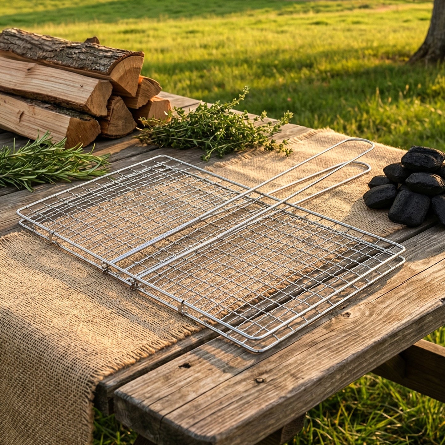Long handle stainless steel grill basket for safe cooking