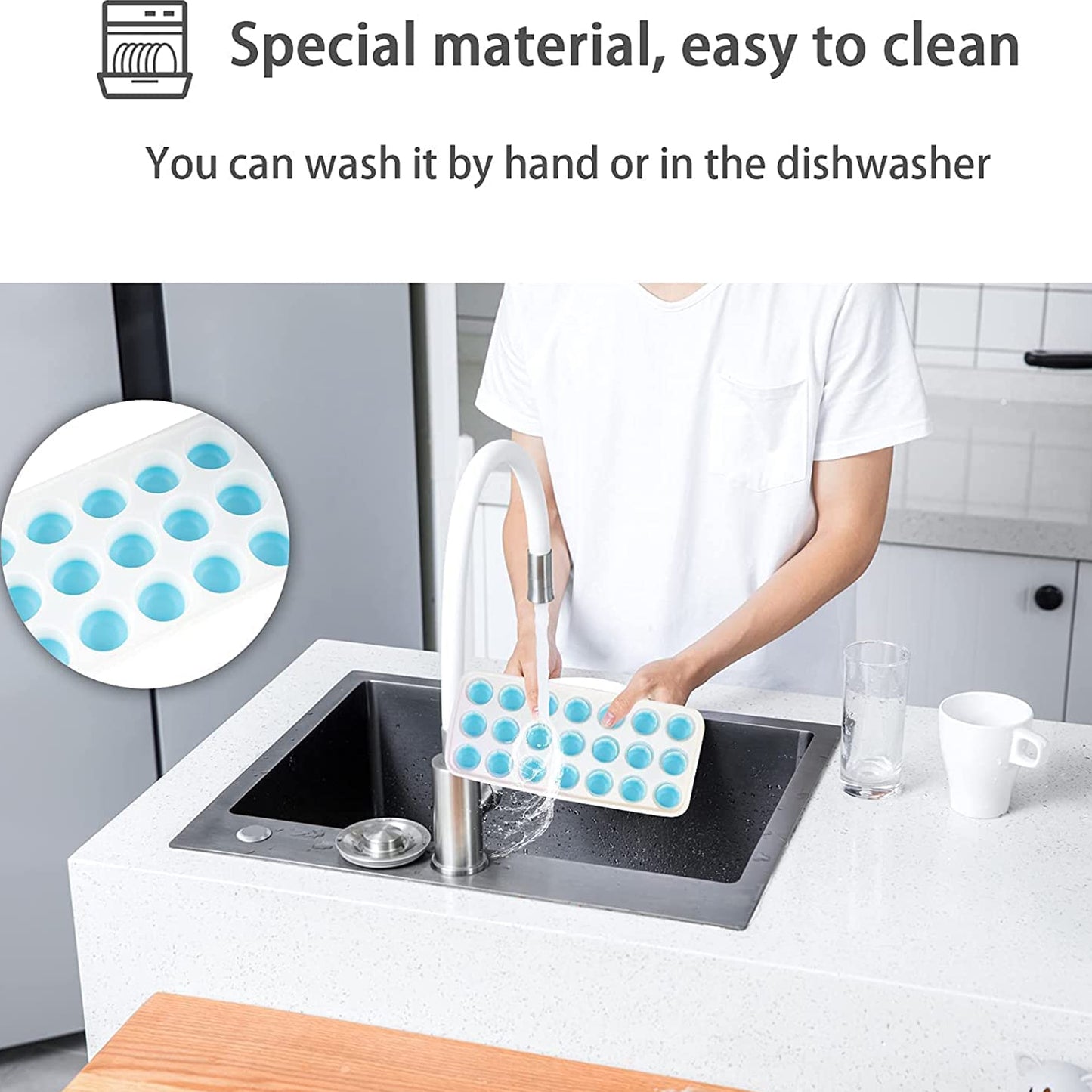 21 कैविटी पॉप अप आइस क्यूब ट्रे - आसान रिलीज, लचीला सिलिकॉन बॉटम - स्टैकेबल, BPA मुक्त, खाद्य ग्रेड - सुविधाजनक फ्रीजर आइस मेकिंग के लिए (2 पीस सेट)