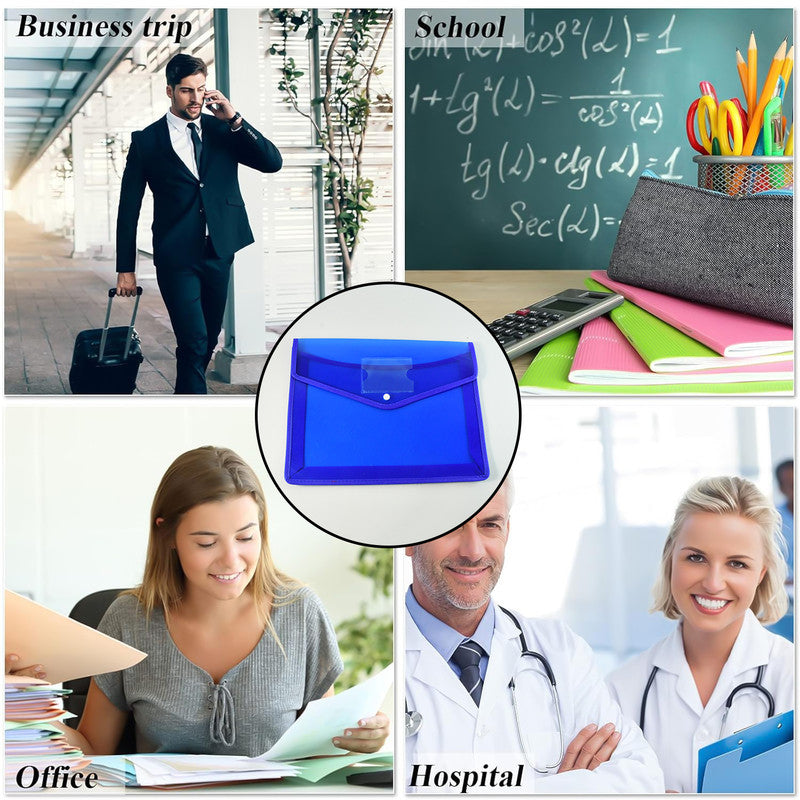 Transparent Document File Folder Set Of 5– Multi-Color Button Closure File Bags