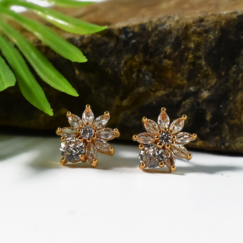 Charming Floral Design CZ Stone Stud Earrings for Women