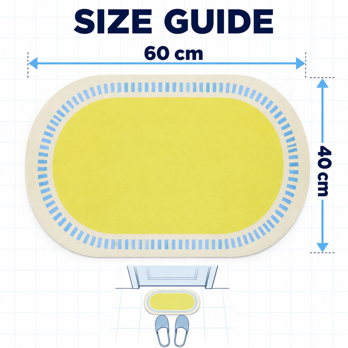 Striped Border Oval Shower Mat, Bright Quick Dry Bathroom Rug (1 Pc, 60x40 Cm)