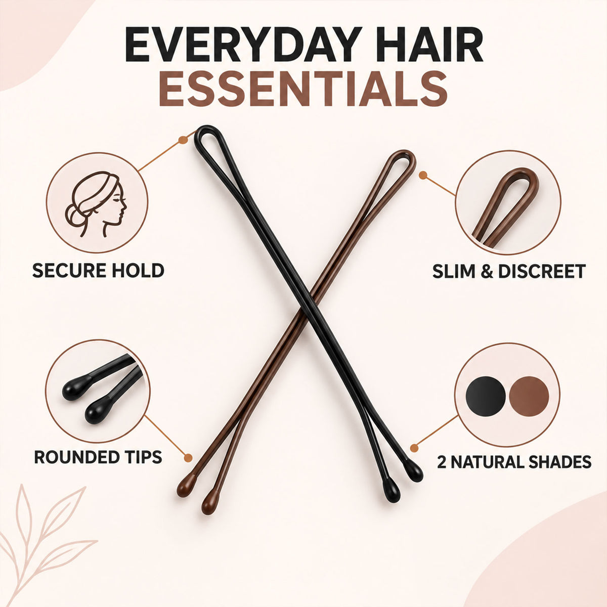 Metal Hair Pins with Rounded Tips for Bun Updo and Everyday Hair Styling (24 Pc)