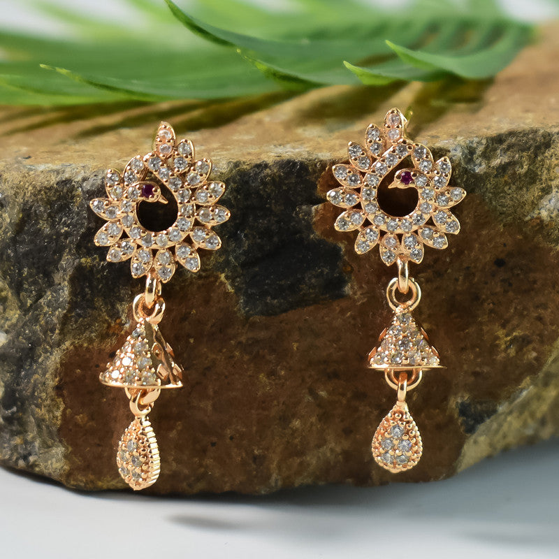 Stylish Floral Jhumka Design CZ Stone Drop Earrings for Women