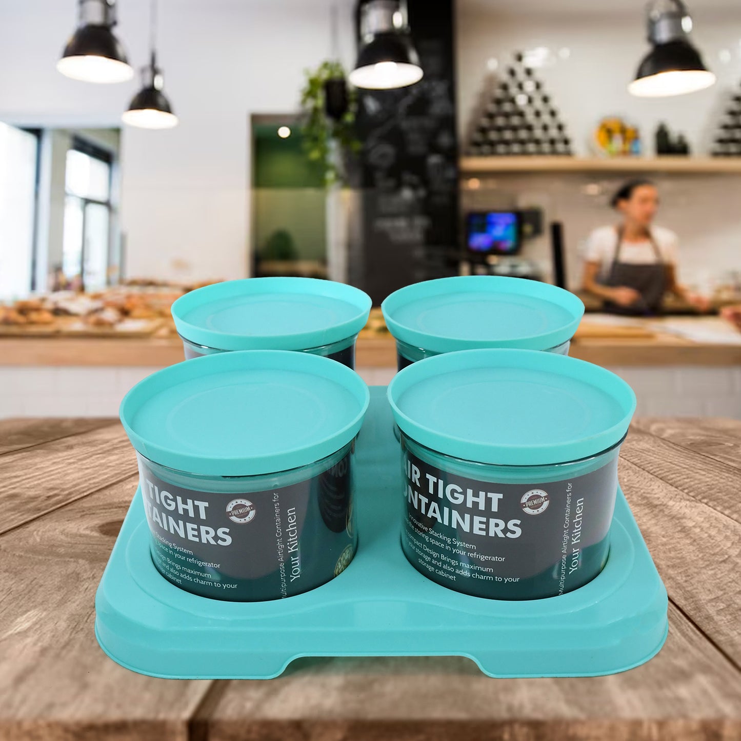 5849 એરટાઈટ કન્ટેનર જાર 4 પીસી સેટ મલ્ટીપર્પઝ સ્ટોરેજ માટે કિચન અનબ્રેકેબલ જાર સેટ માટે સ્ટાઇલિશ ટ્રે સાથે (મુખવાસ દાની)