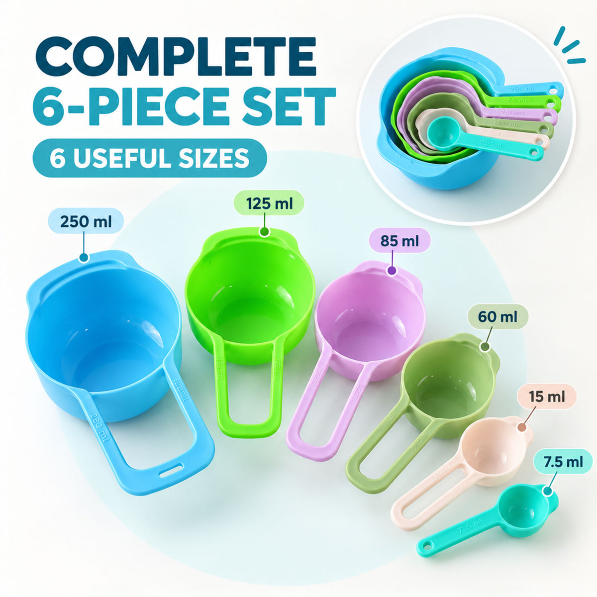 Close-up of plastic measuring spoons for kitchen.
