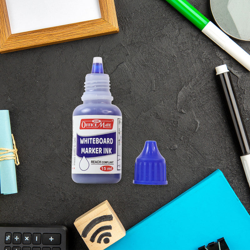 OfficeMate Whiteboard Marker Ink Blue – 15 ml Refill Bottle for Smooth & Clear Writing