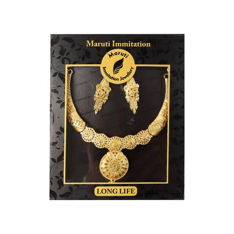 Premium Round Emblem Choker Necklace Set – Stylish Traditional Jewellery for Festive Glam