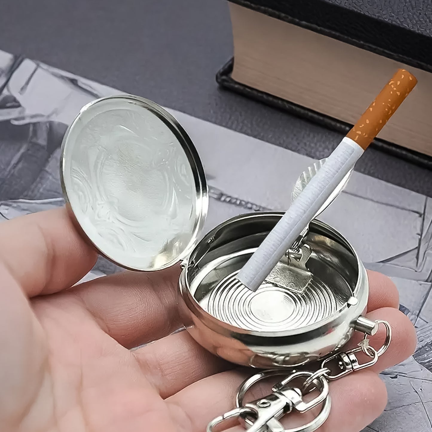 Steel pocket ashtray keyring