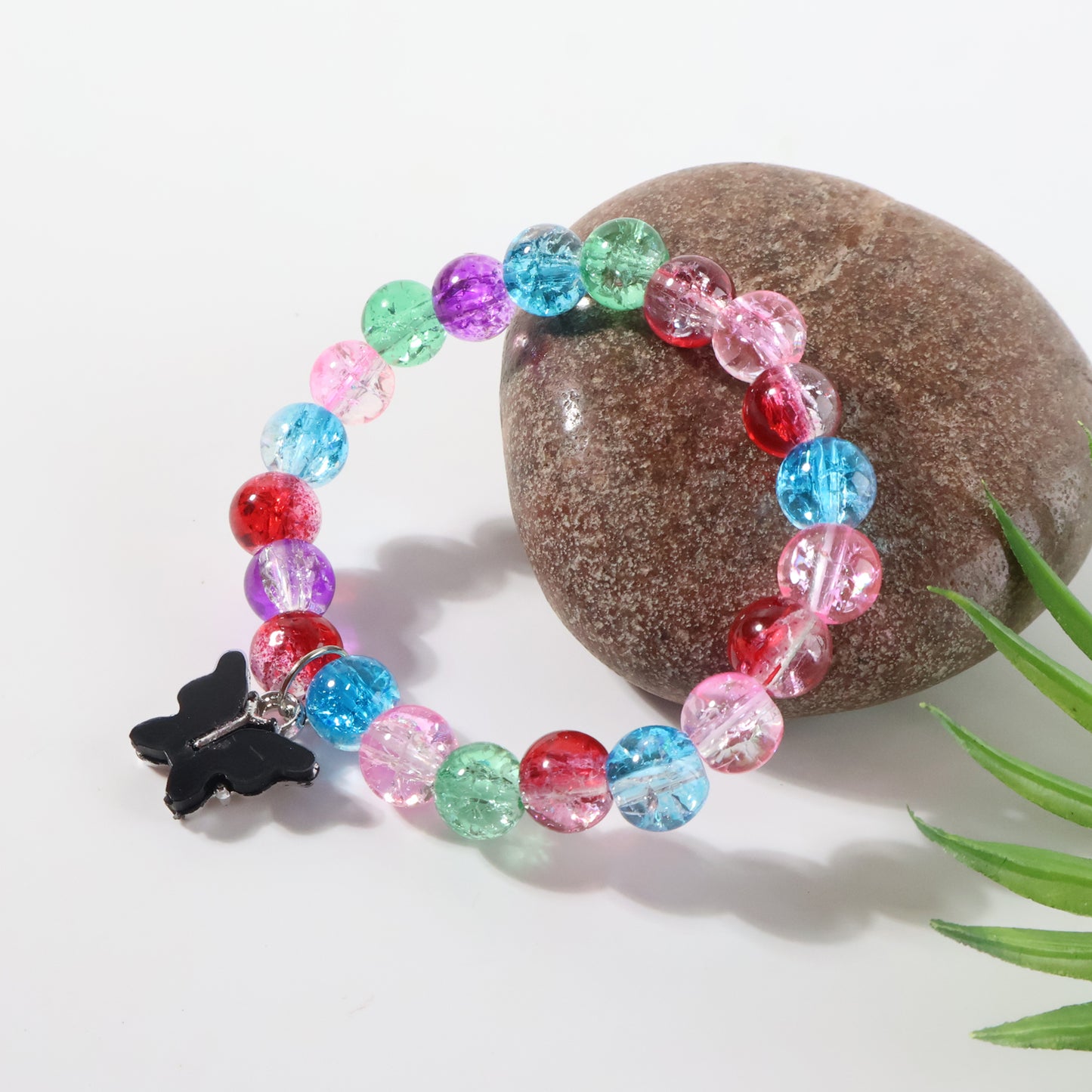 Premium Multicolor Crackle-Bead Stretch Bracelet (1 Pc)