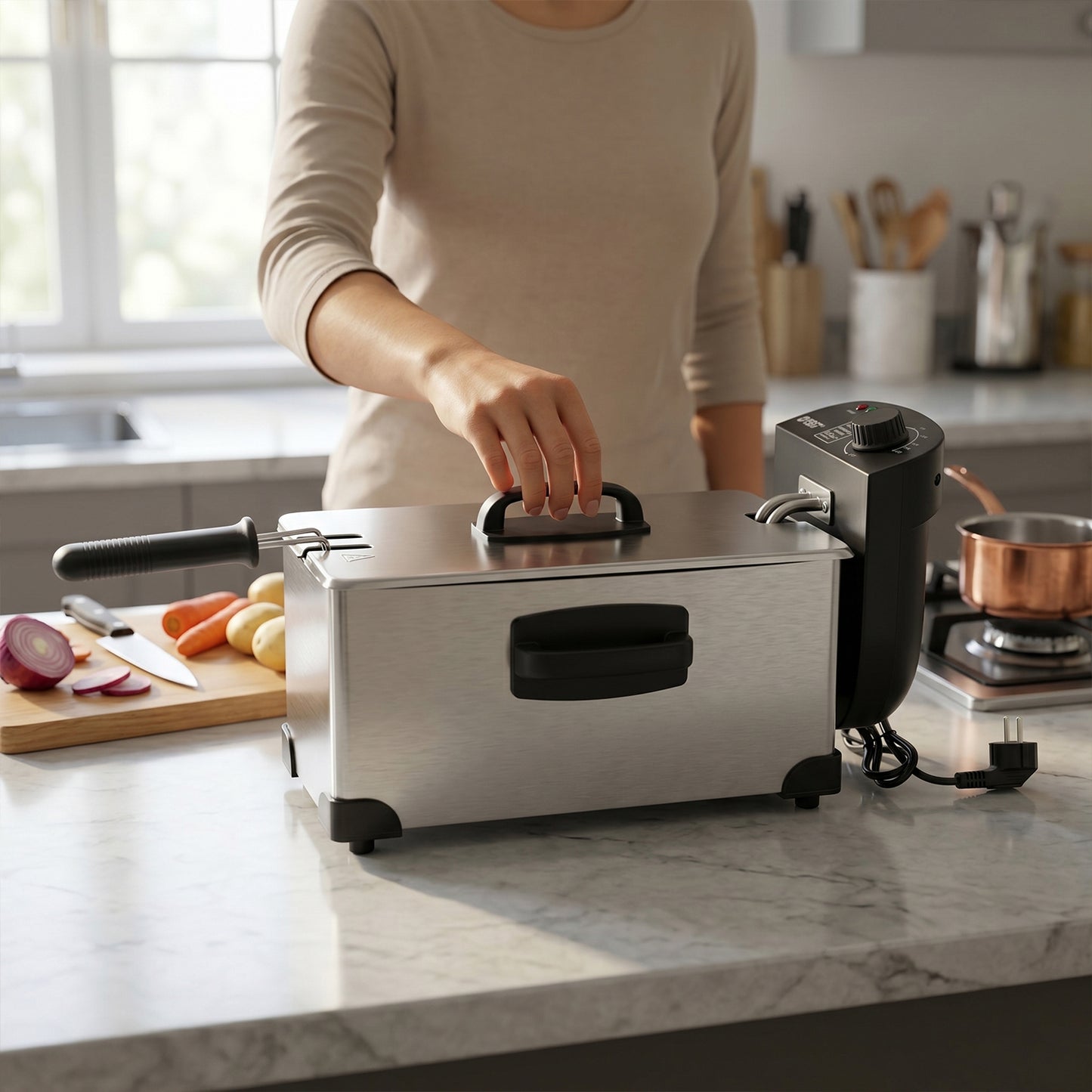 Safety features of Orbit deep fryer including overheat protection