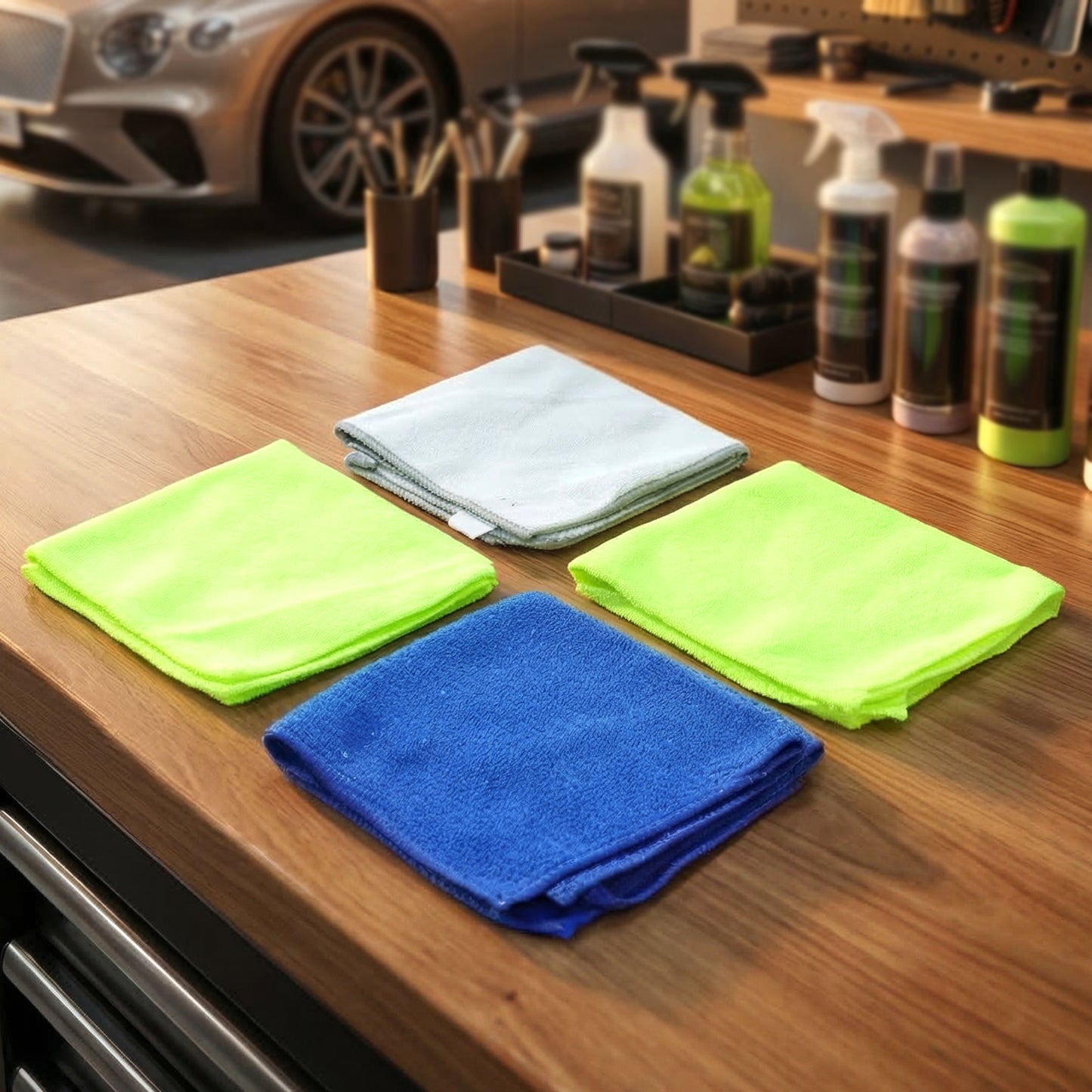 Stack of microfiber cleaning cloths showing colors and texture