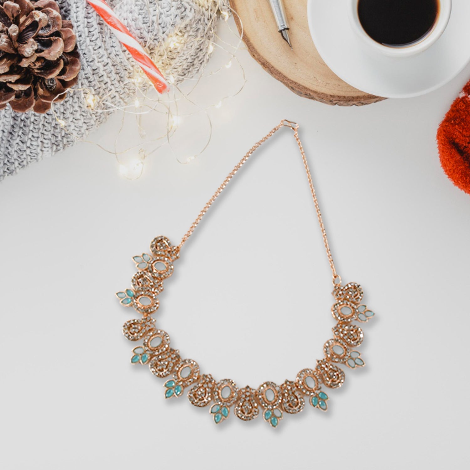 Sky Blue and White Diamond Necklace Set