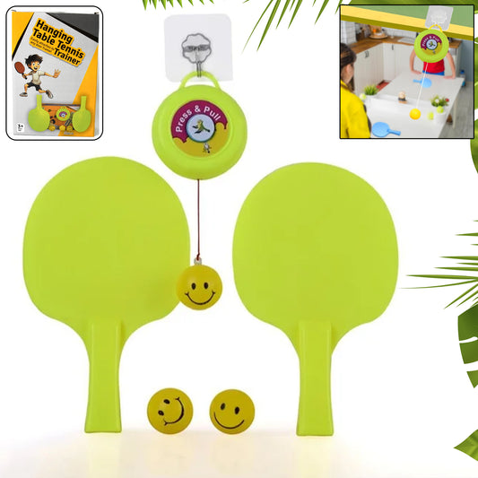 पोर्टेबल इनडोर हैंगिंग टेबल टेनिस पांच बॉल के साथ, टेबल टेनिस सेल्फ ट्रेनिंग सेट