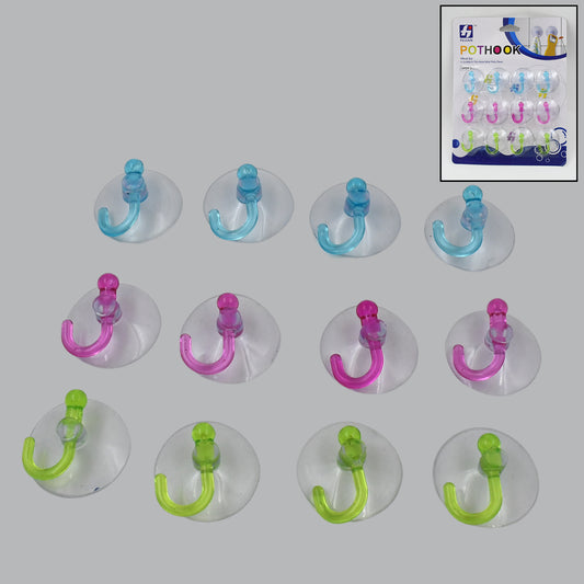 Clear transparent suction hooks displayed neatly for easy home organization.