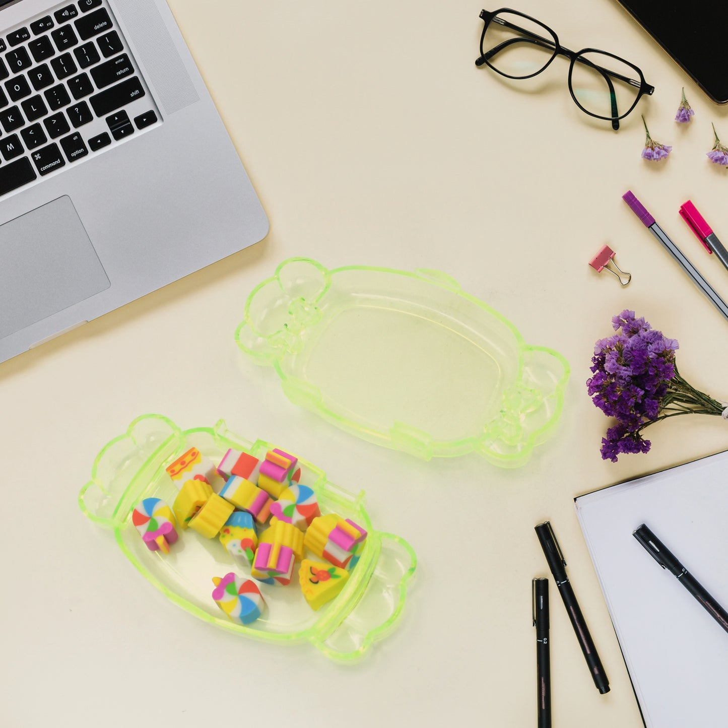 Set of 15 compact cute rubber erasers