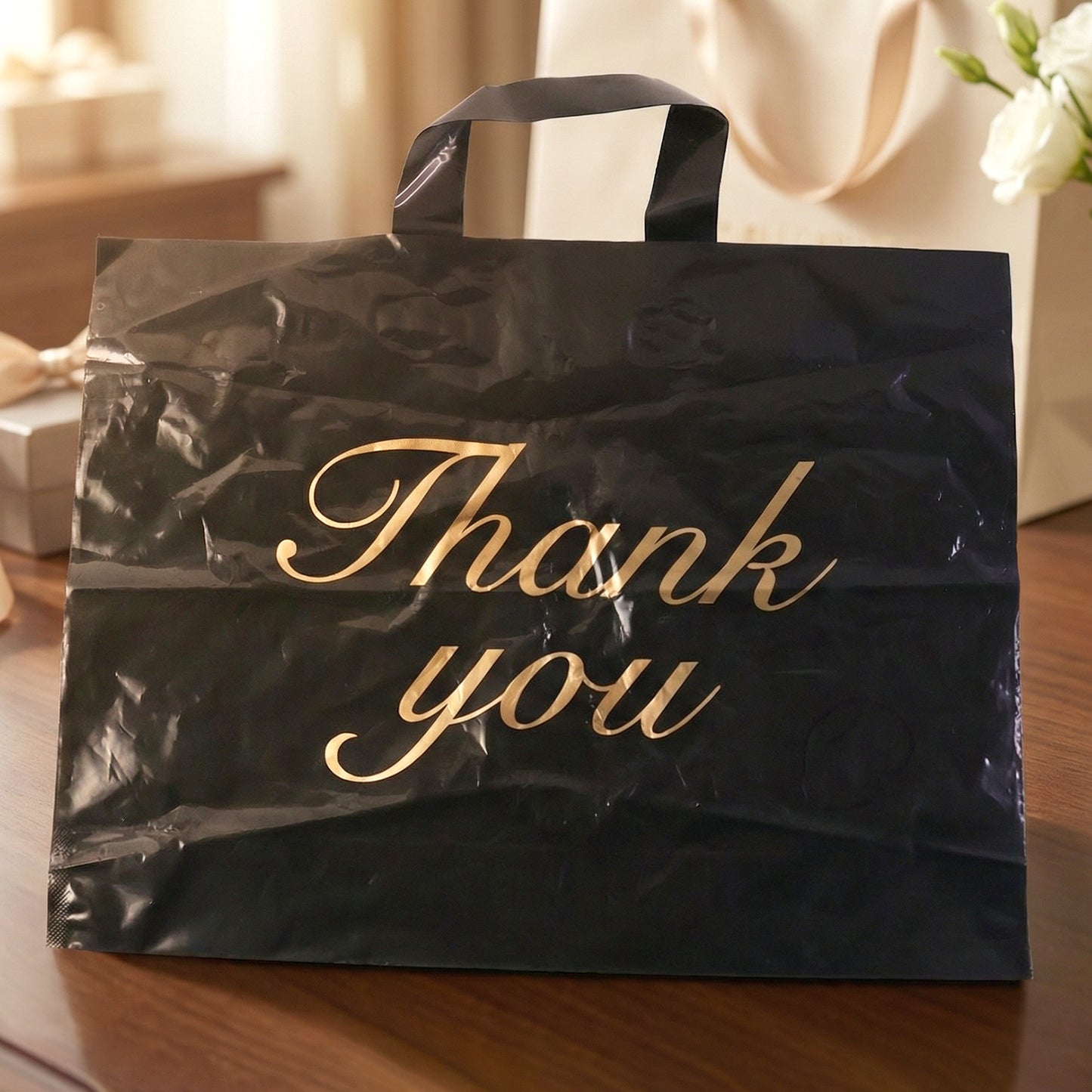 Premium Black Thank You Printed Plastic Carry Bag 30 × 39 Cm (1 Pc)