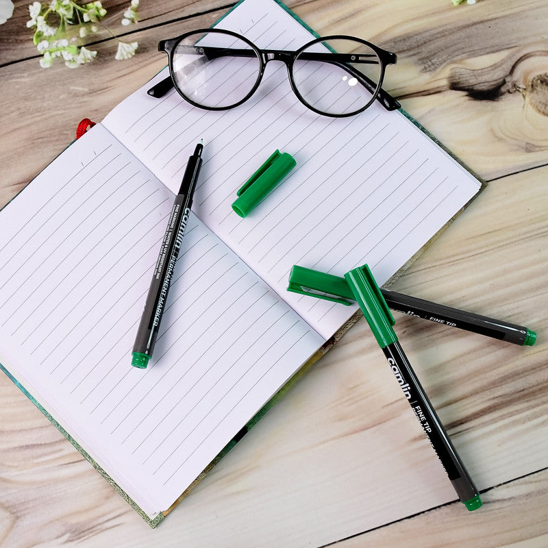 Camlin Fine Tip Permanent Marker – Green Color Precise Writing Markers (Pack of 10)