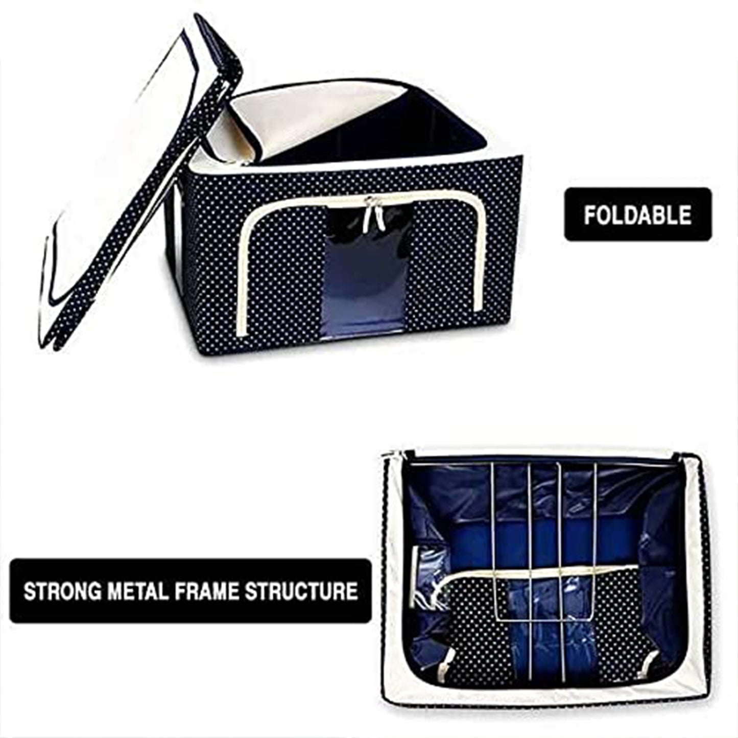 Foldable Steel Frame Clothes Living Storage Organizer Handled Bag 60cm X 43cm X 32cm (Mix Color)