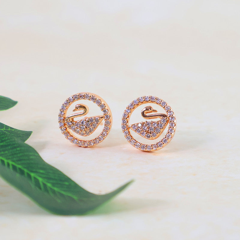 Graceful Swan Design CZ Stone Stud Earrings for Women