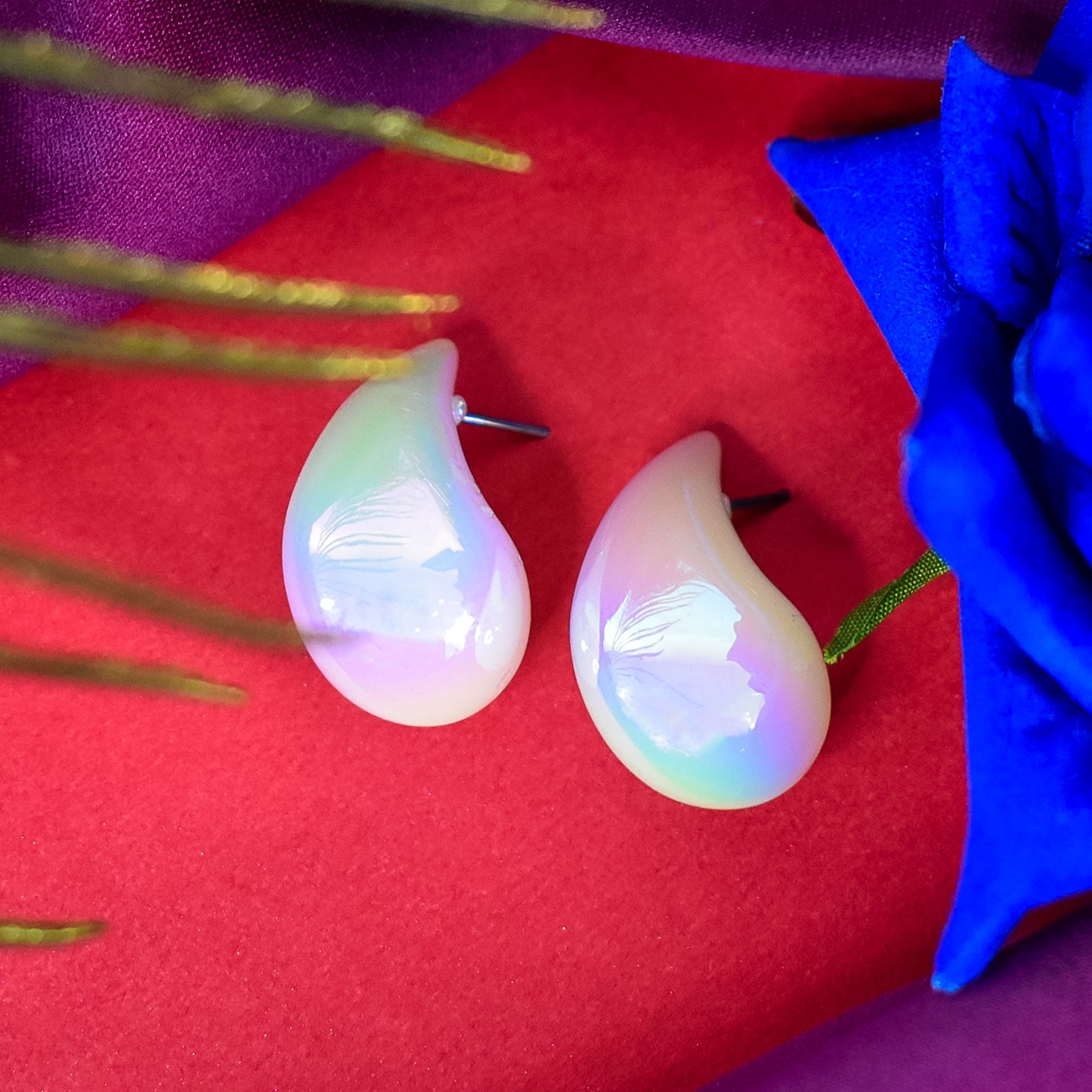 Close-up of the intricate detailing on the gold-toned Kaju Design Earrings, highlighting their craftsmanship.