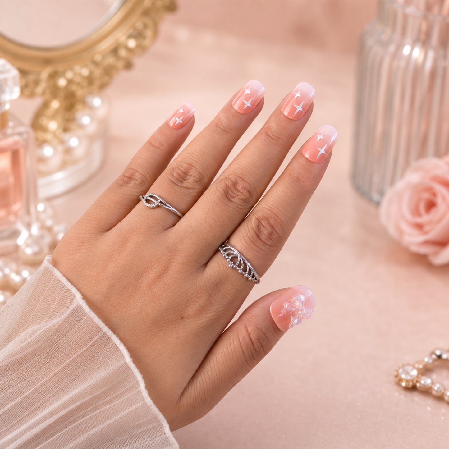 Artificial False Nail Set with Mix Design fake nails - (1 Set)