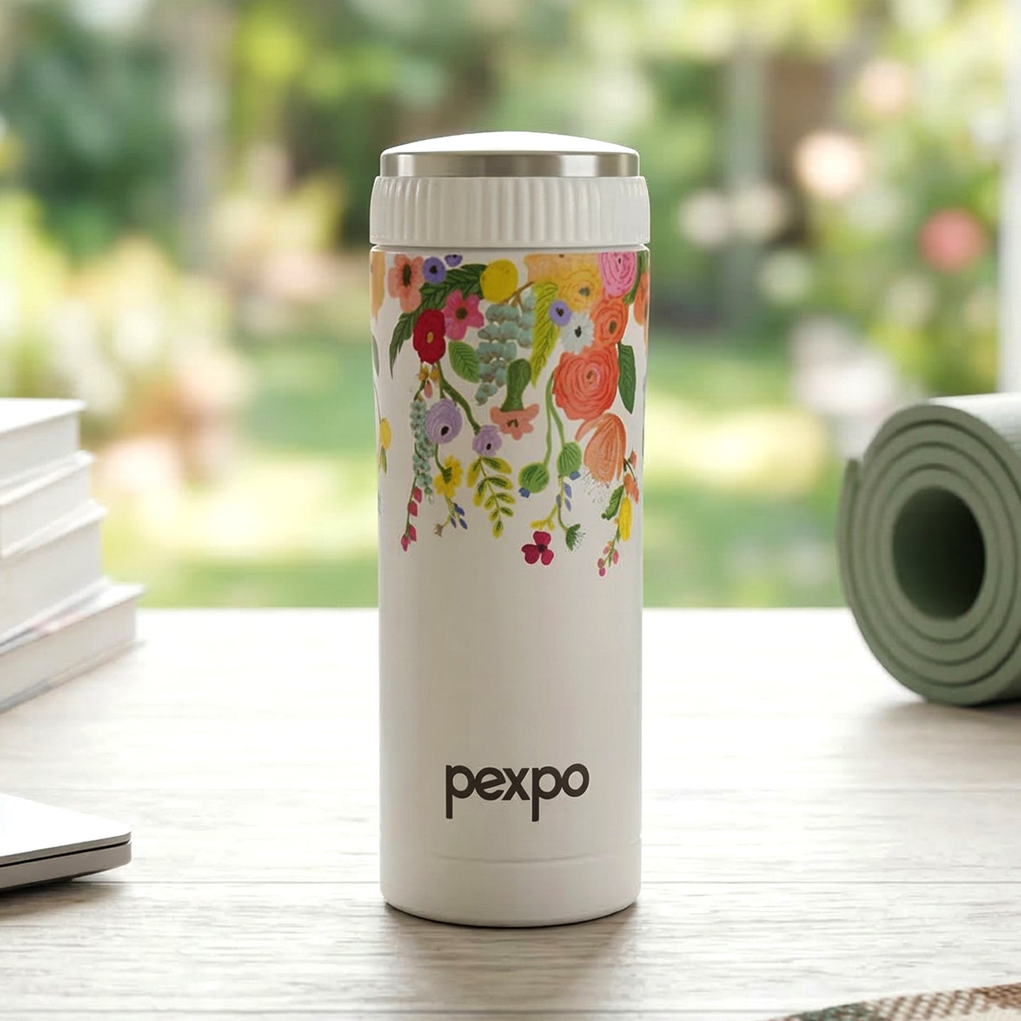 Close-up of printed pattern on water bottle