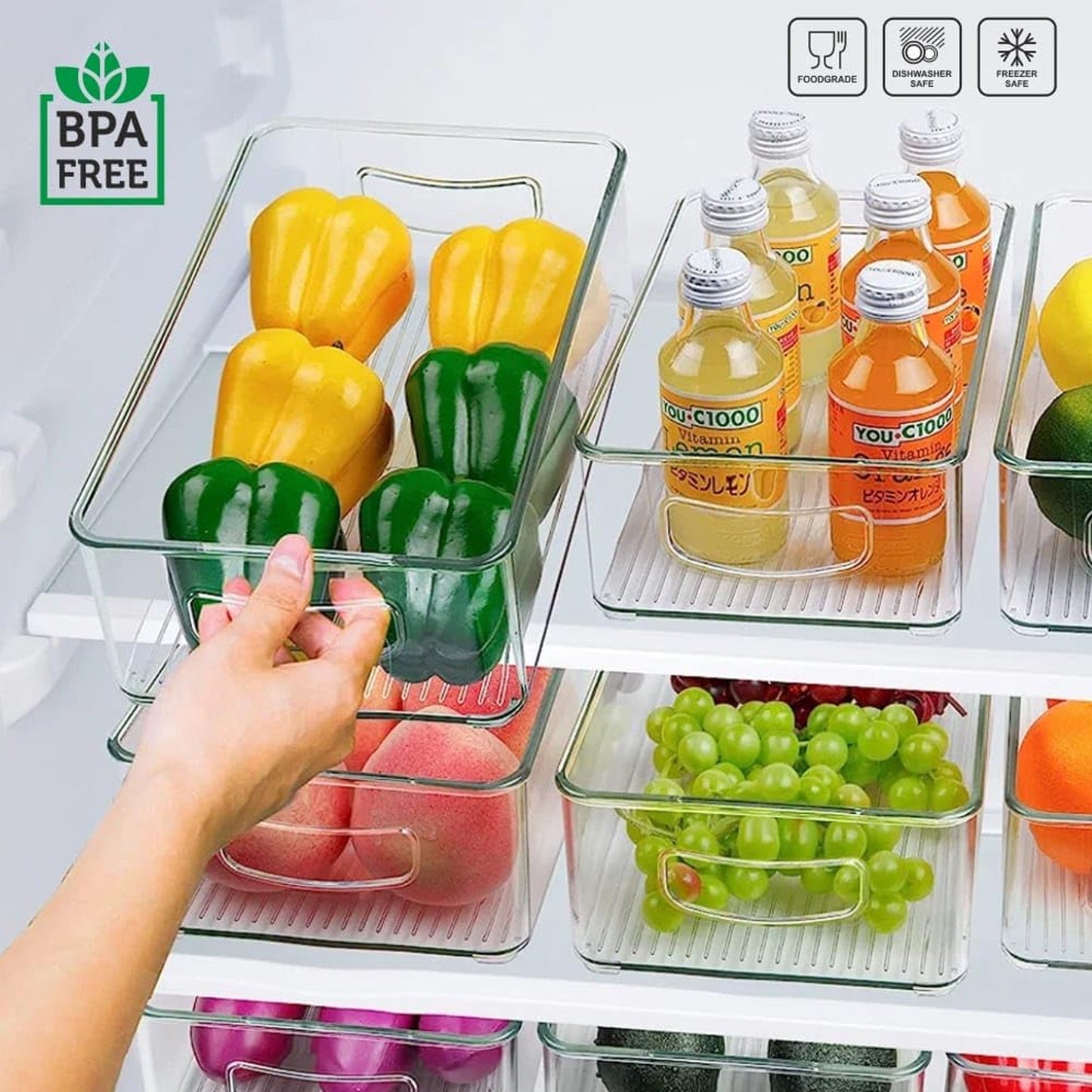Durable BPA free fridge organizer bin