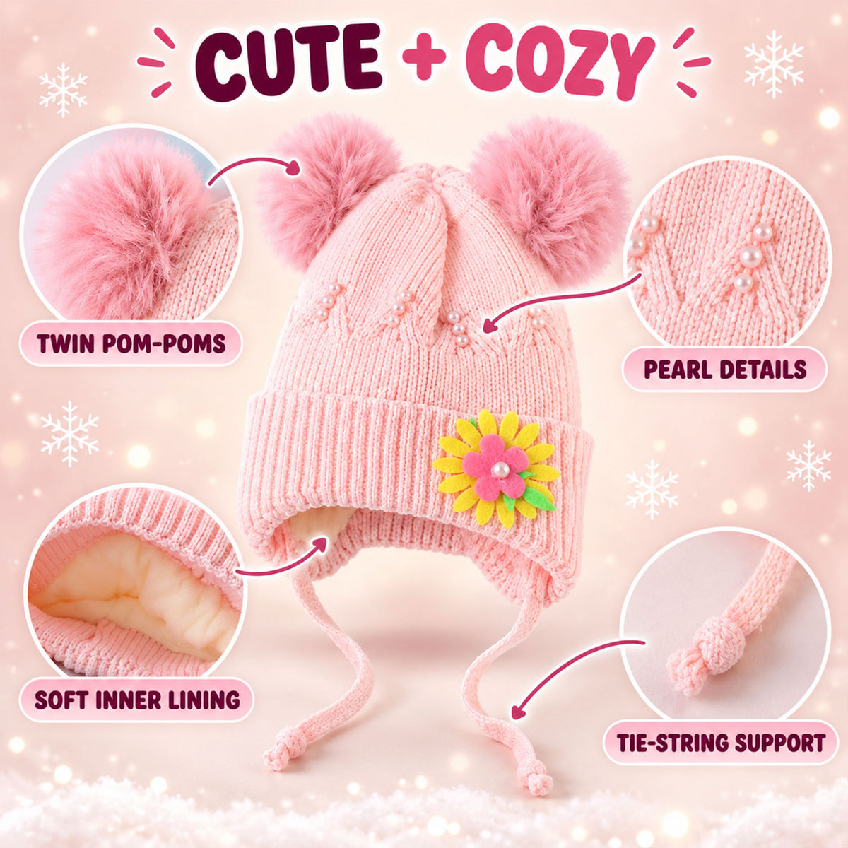 Tie Strap Warm Knit Hat