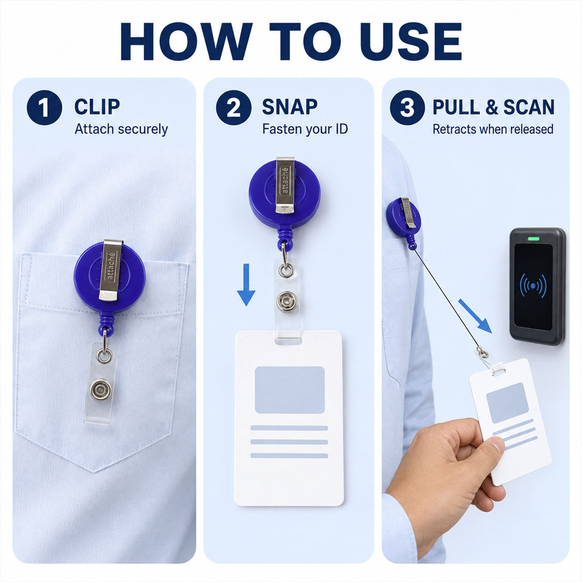 Retractable ID Badge Reel with Metal Belt Clip and Card Holder for Office (1 Pc)