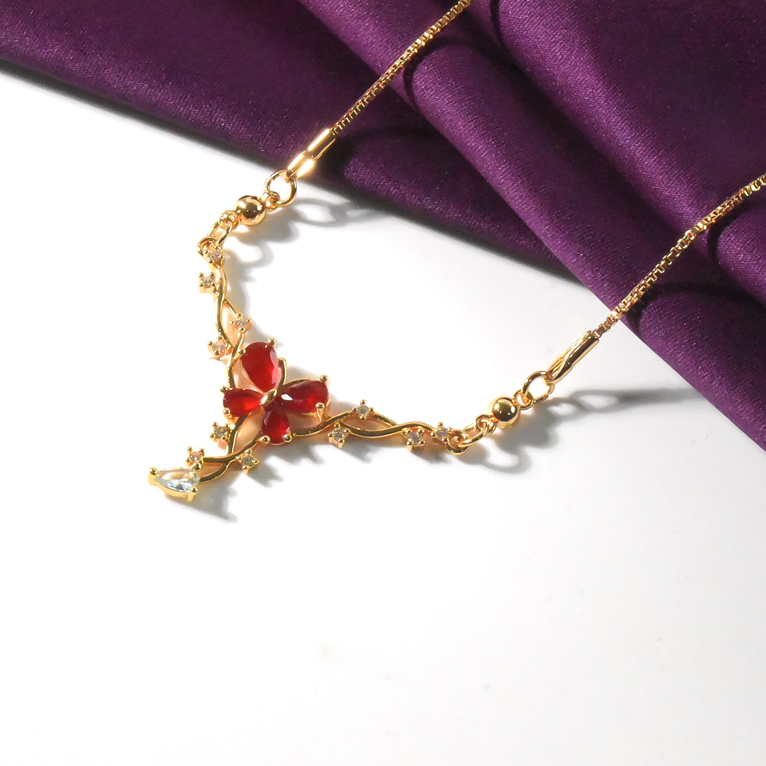 Charming Red Butterfly Gold-Plated Pendant Necklace for Women