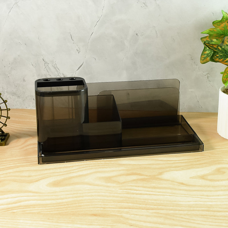 Khyati Desk Organizer – Elegant Smoke Grey Multi-Compartment Stationery Holder