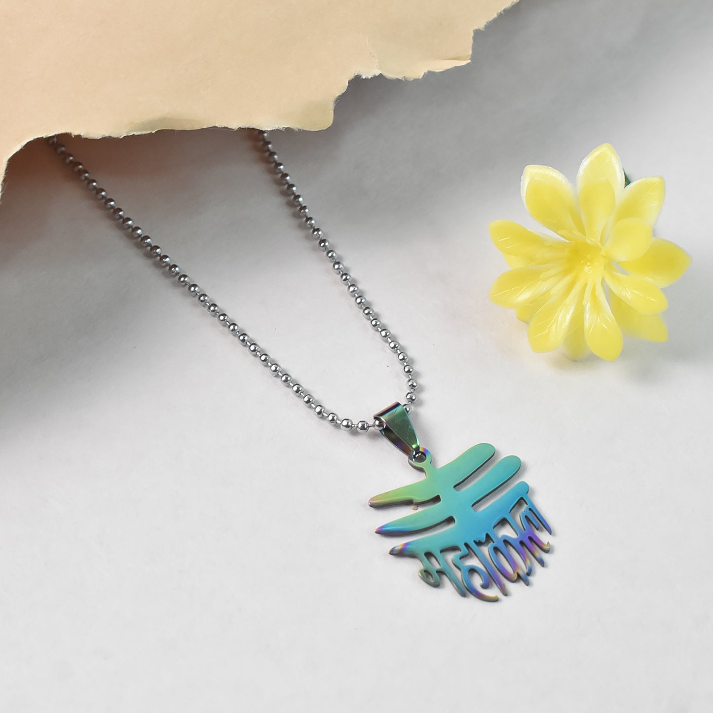 Stainless Steel Colourful Mahakaal Pendent Chain Necklace (1 Pc)