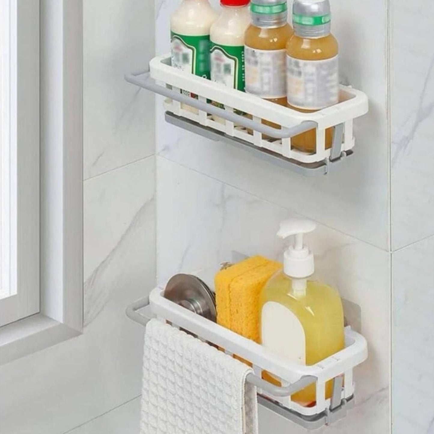 Multipurpose hanging drain rack and sponge holder for kitchen sink