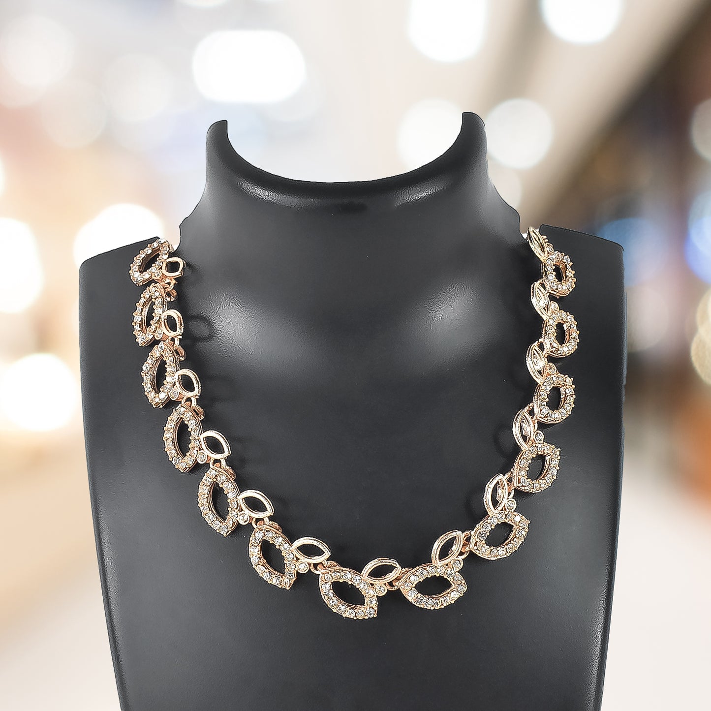 American Diamond Studded Floral Shaped Necklace With Earrings