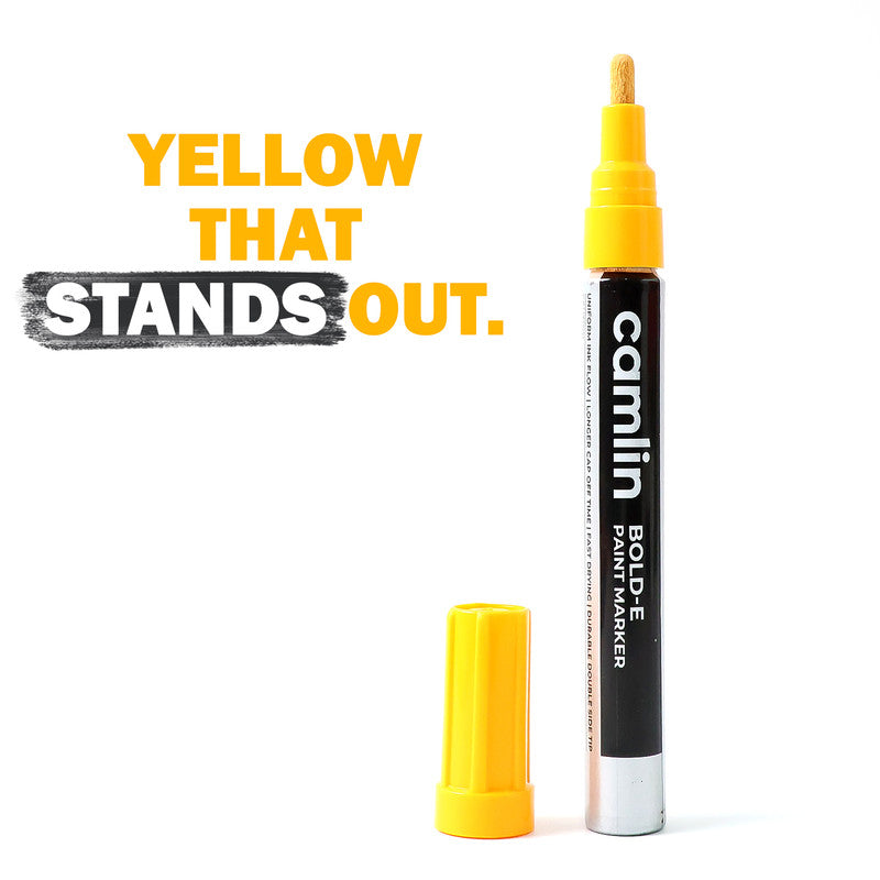 Camlin Bold-E Paint Marker – Yellow Colour, Permanent & Refillable Paint Markers for Industrial and Multi-Surface Marking – Pack of 10
