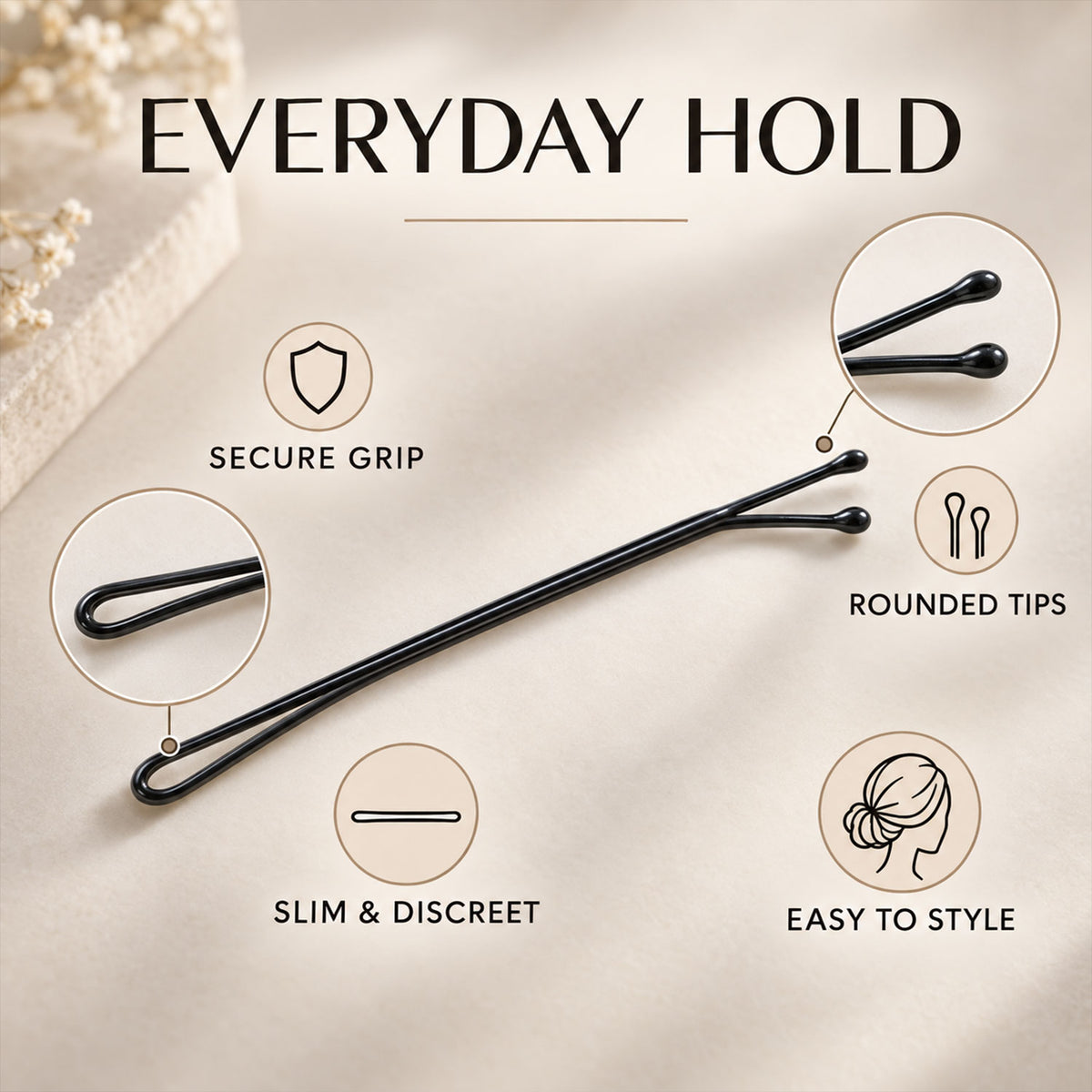 Metal Hair Pins with Rounded Tips for Bun Updo and Everyday Hair Styling (48 Pc)