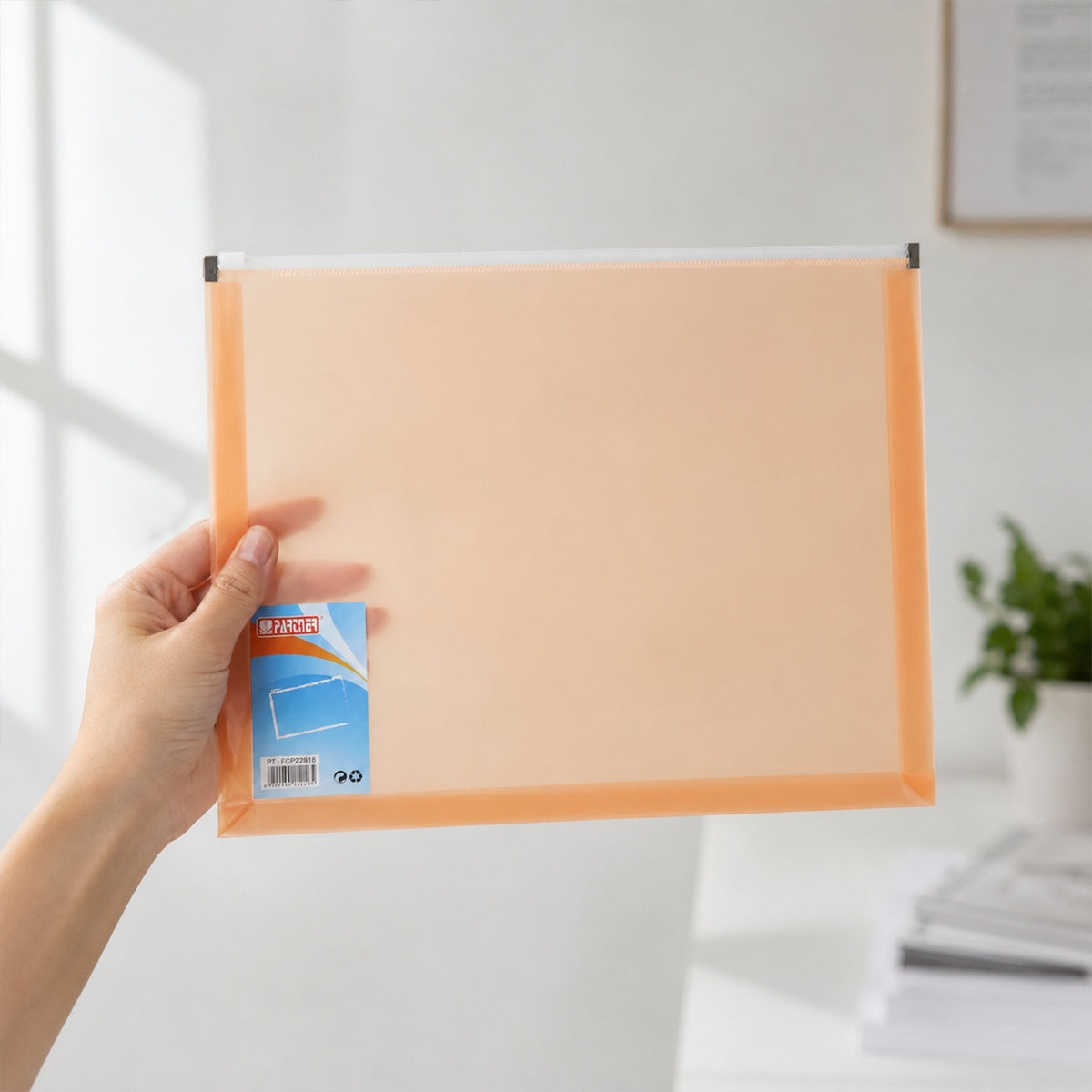Plastic document folder with A4 sheets neatly organized for easy access