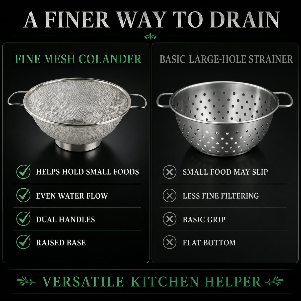 Stainless Steel Mesh Colander – Durable Kitchen Strainer with Handles