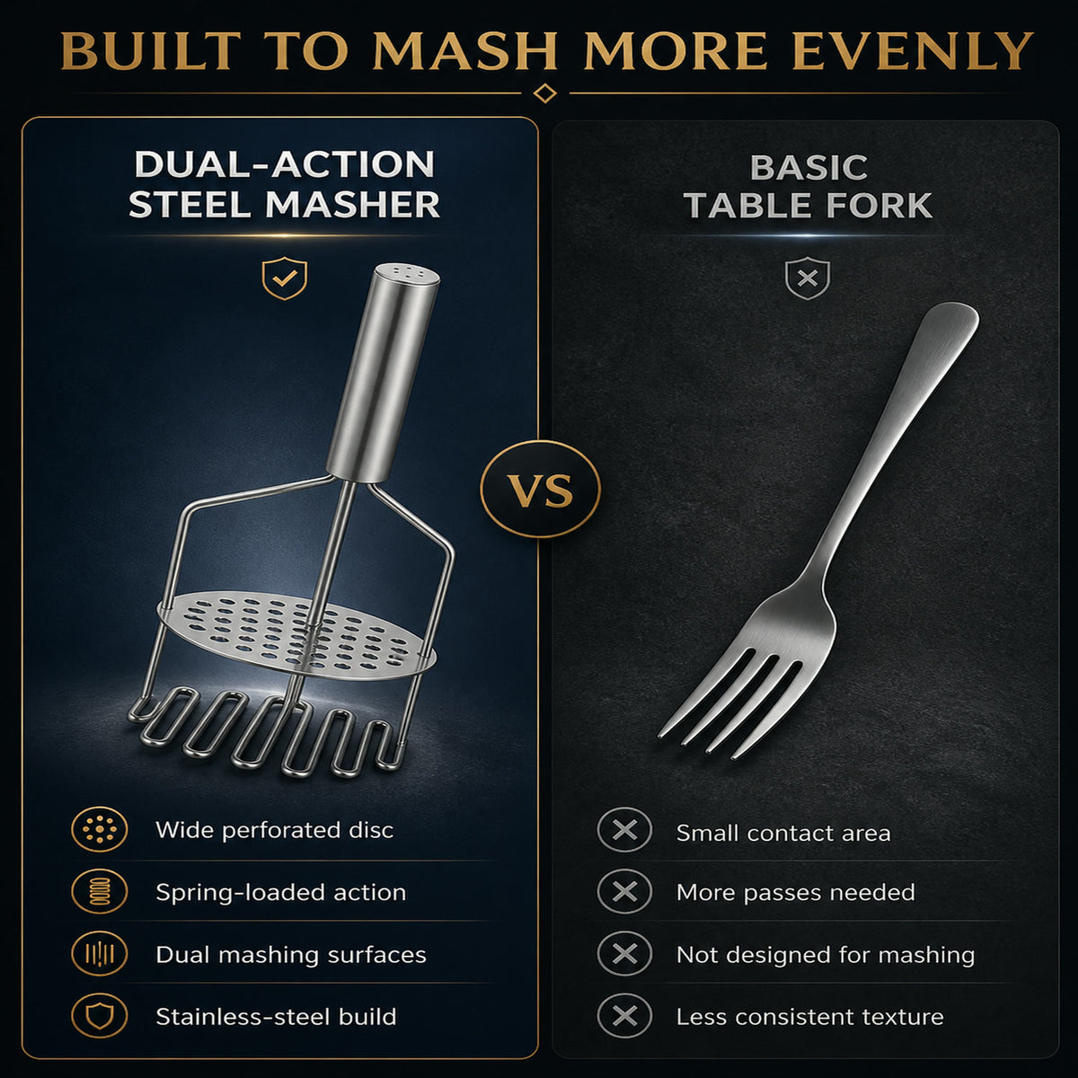 Stainless Steel Masher – Durable Hand Smasher for Kitchen | Mini Bubbles