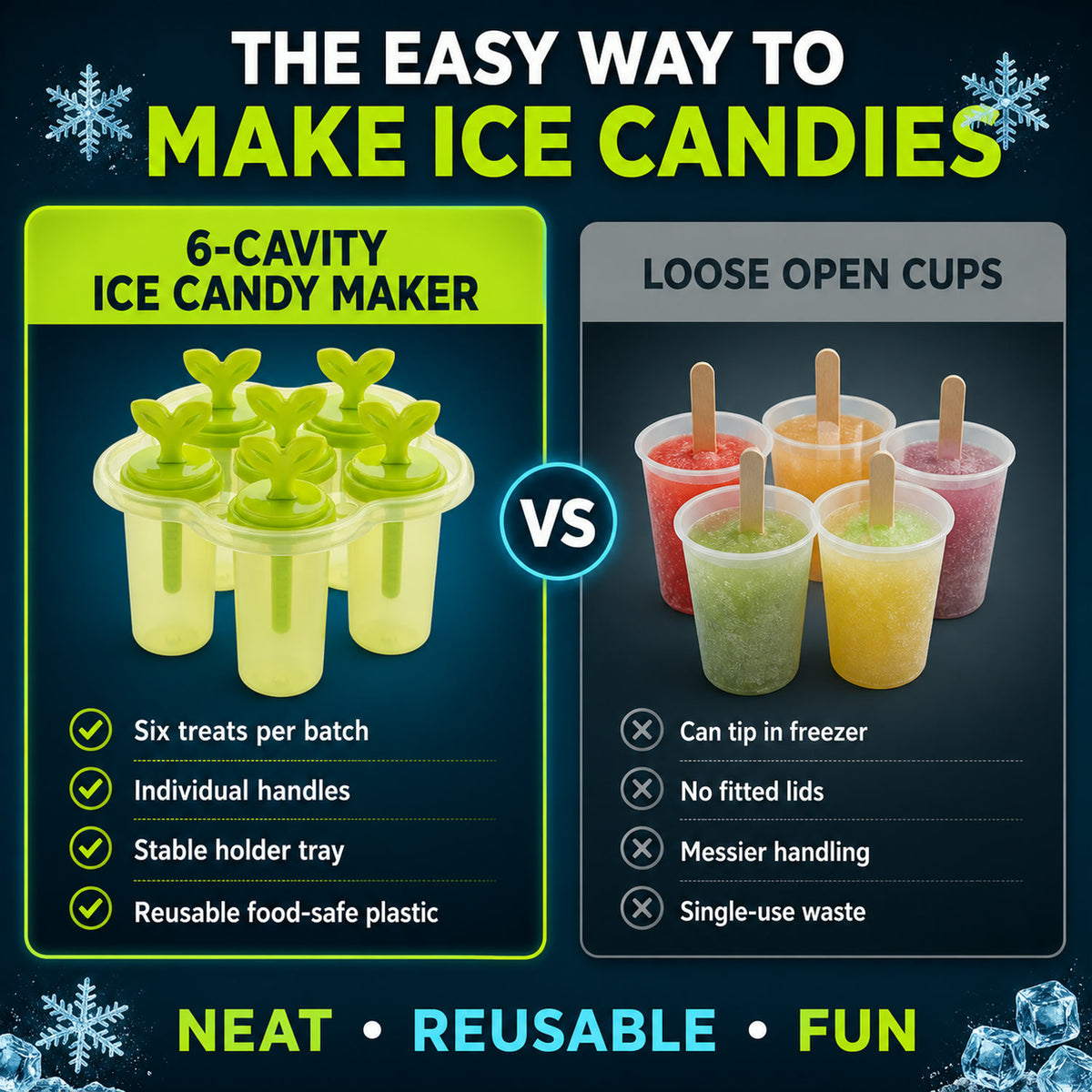 Ice Candy Maker – 6-Cavity BPA-Free Plastic Mold | Indo Glow