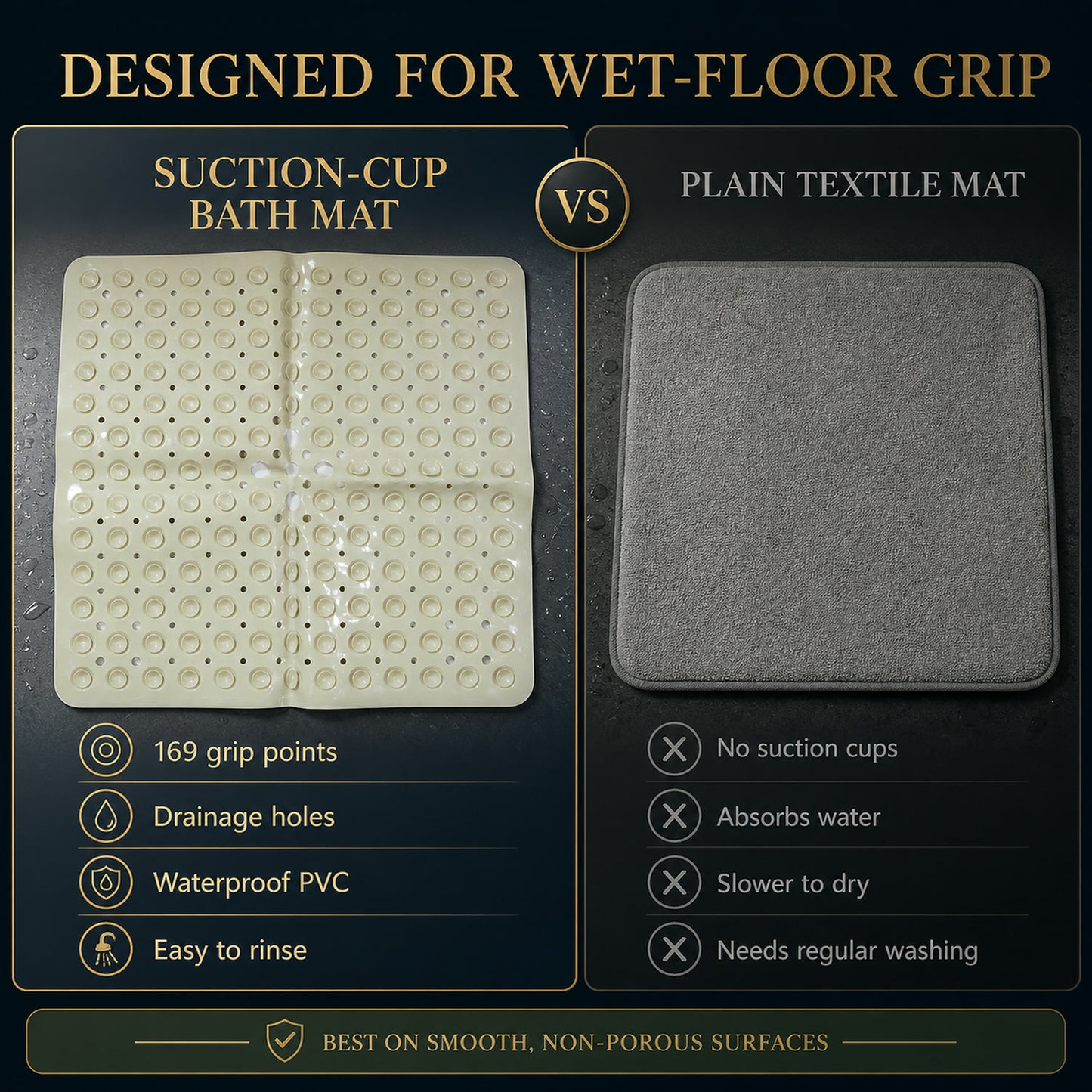 Anti-Slip Bath Mat – Secure Suction Cups for Bathroom Safety